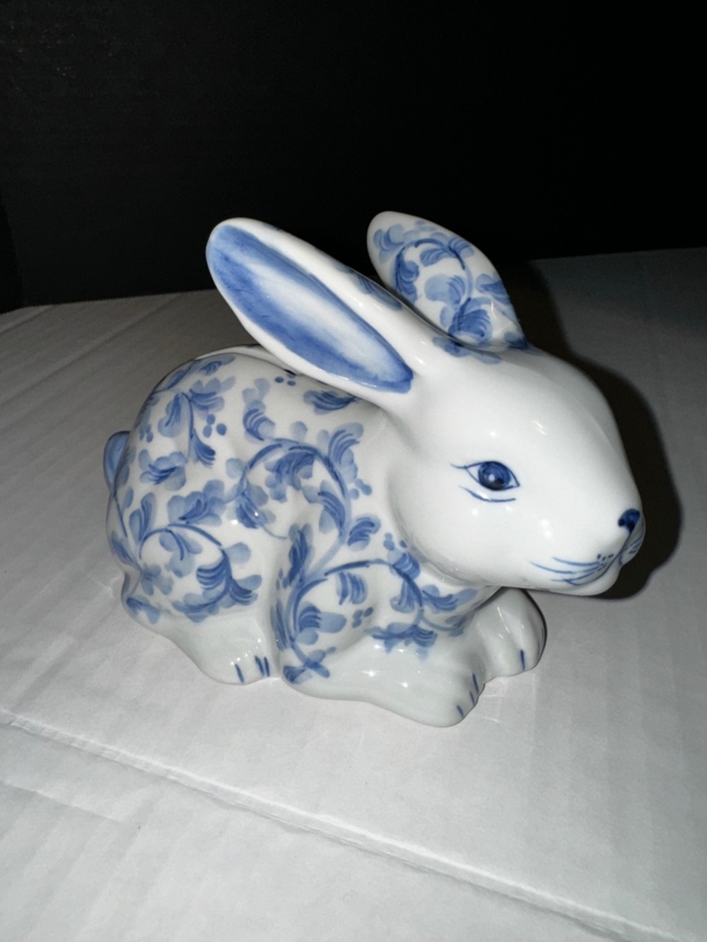 VTG Blue and White Porcelain Bunny Rabbit Bank Figurine - Decorative Home Art